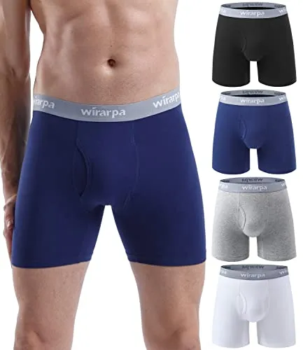 wirarpa Boxershorts Herren Baumwolle Männer Unterhosen Stretch Unterwäsche Men Boxer mit Eingriff ohne Etikett 4er Pack Mehrfarbig Größe S