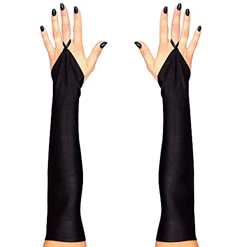 Widmann 00583 - Fingerlose Satinhandschuhe, Schwarz, 20er Jahre, Mottoparty, Karneval