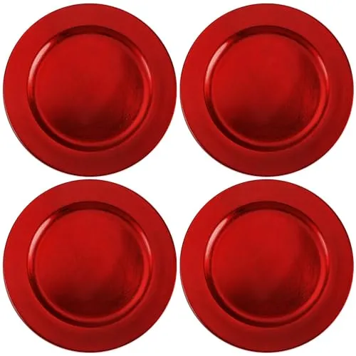 com-four® 4x Platzteller gebürstet - wiederverwendbare Unterteller als Tischdekoration - edle Dekoteller für Hochzeit, Familienfeier oder Weihnachten - Charger Ø 33 cm - Servierplatten