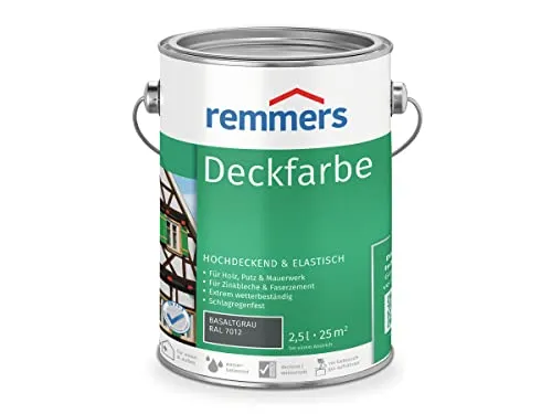 Remmers Deckfarbe basaltgrau (RAL 7012) 2,5 l – Hochdeckende Wetterschutzfarbe - Lacke für Holz innen und außen, elastisch und wetterfest. Ideal für Zäune, Gartenhäuser und mehr. Umweltfreundlich und geruchsmild.