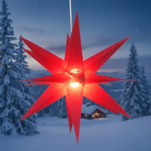 Produktbild GURU SHOP 3D Batterie Außenstern Kaspar, Weihnachtsstern, Faltstern mit 18 Spitzen Incl. 7 m Kabel & LED Leuchtmittel