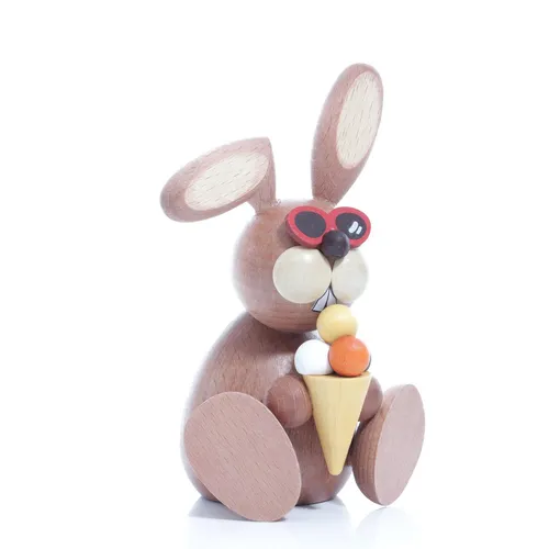 Osterartikel Osterhase mit Eis - Figuren, Skulpturen & Statuen - Bunte Osterhasenfigur aus Holz, ideal für die fröhliche Osterdekoration.