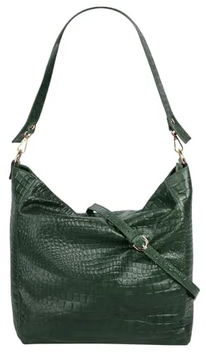 Samantha Look Shopper Echt Leder Damen | Krokodiloptik Umhängetasche Made in Italy - Damen-Shopper aus 100% feinstem Rindleder in eleganter Kroko-Optik. Geräumig, mit abnehmbarem Henkel und verstellbarem Schultergurt für maximalen Tragekomfort. Ideal für jeden Anlass!