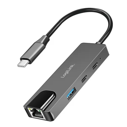 USB-C HUB Verteiler 3 Port Schnelllader + RJ45 Ethernet LAN Adapter - USB-HUB mit 3 Ports und Schnellladefunktion, ideal für schnelles Laden und stabile Netzwerkverbindung.