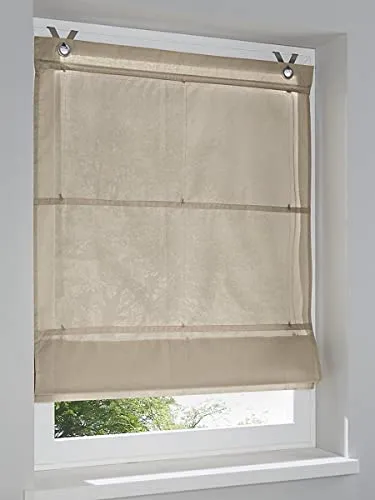 Kutti Raffrollo Kessy Bessy - Halbtransparent und ohne Bohren - Raffrollo in Baumwolle und Polyester mit Hakenaufhängung, bietet Sichtschutz und Tageslichteinlass, ideal für eine helle Raumgestaltung.