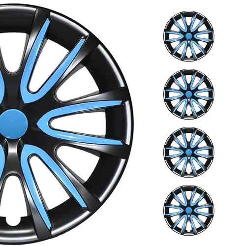OMAC Radkappen 15 Zoll Schwarz & Blau (4-Stück) - Radkappen für 15 Zoll Räder, einfach zu installieren, leichtgewichtig und waschstraßenfest – der stilvolle Schutz für Ihr Fahrzeug.