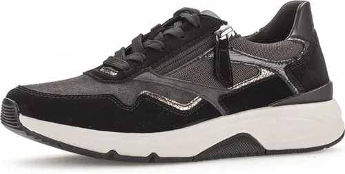 Gabor Damen Lowtop-Sneaker - Dunkelgrau Leder/Synthetik - Sneaker für Damen in elegantem Grau mit Reißverschluss und Schnürung. OPTIFIT Wechselfußbett für individuelle Anpassung und extra Dämpfung für hohen Komfort.