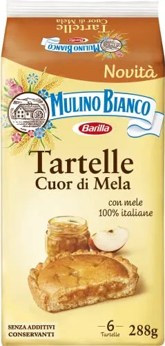 Mulino Bianco Tartelle Cuor di Mela, Törtchen mit 100% italienischen Äpfeln, Biskuit und Mürbeteig, ohne Palmöl und ohne Konservierungsstoffe, Packung mit 6 Törtchen