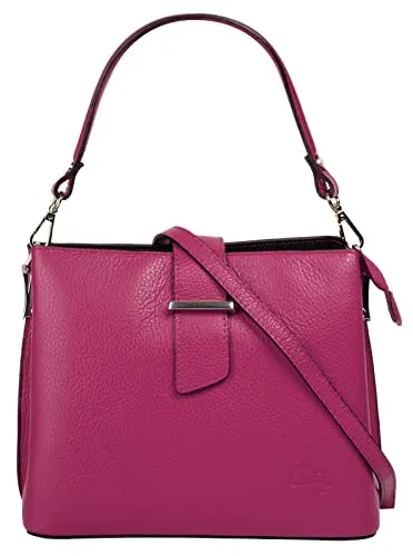 Cluty Handtasche Damen 021791 pink - Italienische Leder Handtasche, vielseitig für jeden Anlass, mit abnehmbarem Schultergurt und mehreren Fächern für optimale Organisation.
