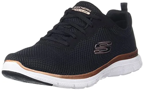 Skechers Damen Flex Appeal 4.0 Brilliant View Sneaker, Black Mesh Rose Gold Trim, 37.5 EU