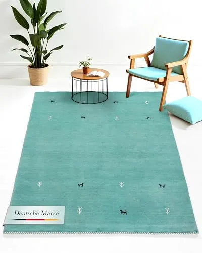 carpetfine Wollteppich Gabbeh Uni Türkis 60x90 cm - Teppiche – Hochwertiger Wollteppich für Wohn- und Schlafzimmer, pflegeleicht und langlebig, ideal für Fußbodenheizung und schafft eine gemütliche Atmosphäre.