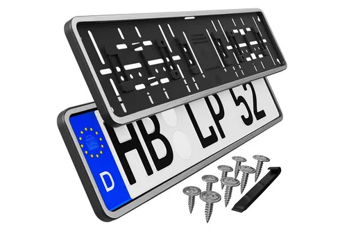 L & P Car Design Kennzeichenhalter für Auto mit umlaufendem Rahmen in Chrom gebürstet, (2 Stück)