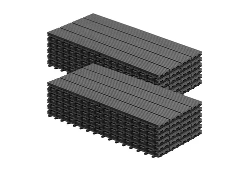 Woltu WPC-Fliesen 30x60cm – 12 St. Terrassendielen in grau mit Klicksystem - Fliesen für innen und außen, UV-beständig und rutschhemmend. Ideal für einfache Selbstmontage auf Terrassen oder Balkonen.