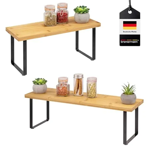 bremermann Küchenregal 2er Set aus Bambus - Regale aus Bambus, freistehend und stapelbar, bieten optimalen Überblick und Ordnung in Küche, Büro oder Wohnzimmer - schnell aufgebaut und pflegeleicht.