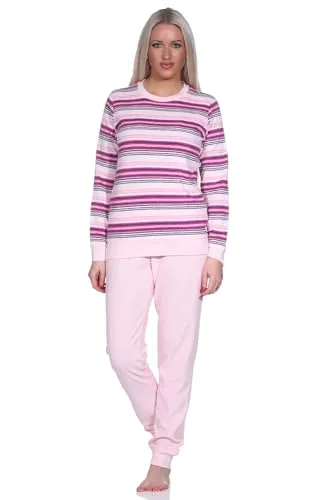 Normann Damen Kuschel Frottee Schlafanzug - Streifenoptik, auch in Übergrößen, Farbe: rosa, Größe: 48/50 - Kuscheliger Frottee Schlafanzug für kalte Nächte, ideal für mehr Komfort. Erhältlich in Übergrößen. Bündchen sorgen für einen perfekten Sitz und weniger Verrutschen. Pflegeleicht und schadstofffrei.