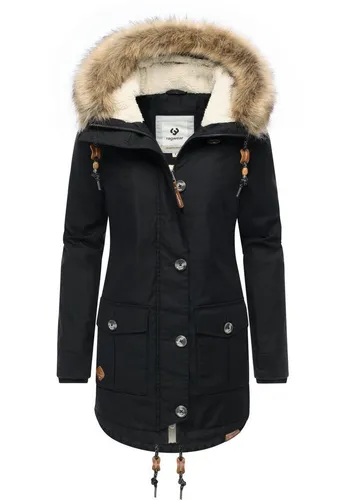 Ragwear Wintermantel Jane YOUMODO Winter Kurzmantel mit Kapuze und Kunstfellkragen
