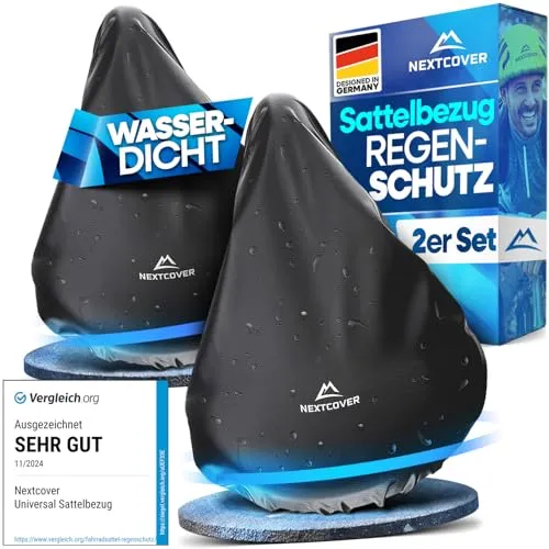 Nextcover Sattelbezug Universal 2er Set - Fahrradsättel: Schütze deinen Sattel mit dem wasserabweisenden Nextcover® Bezug vor Regen, Sonne und Schmutz – ideal für jedes Fahrrad, einfach anzubringen und platzsparend zu verstauen.
