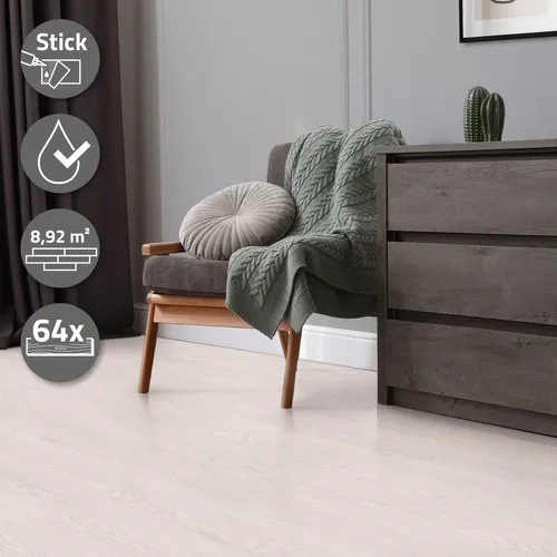 ML-DESIGN Selbstklebende Vinyl-Dielen Weiß Eiche - Vinylboden in Holzoptik, wasserfest und rutschfest, ideal für Küchen und Badezimmer. Einfach zu verlegen und pflegeleicht – der perfekte Bodenbelag für jeden Raum!