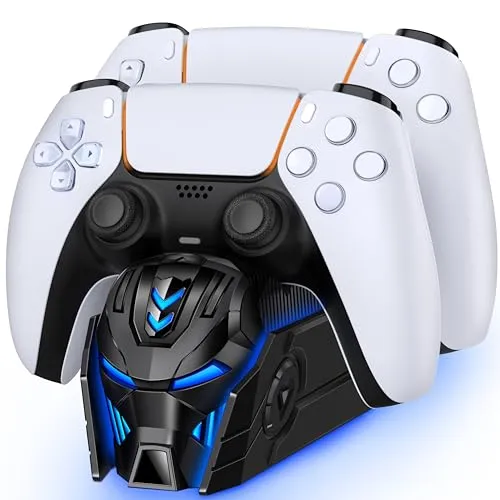 PS5 Controller Ladestation Zubehör, PS5 Ladestation Controller mit Cooles Aussehen Helm/2-3 Std Schnelles Aufladen für PlayStation 5 Controller/Edge Controller(Schwarz)-Spiele