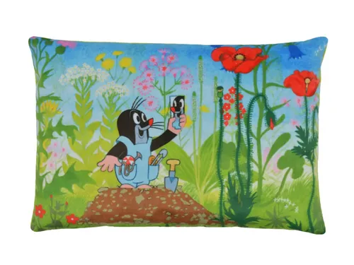 Kissen der kleine Maulwurf mit Hose, 32x21cm - Kinderkissen in schwarz von munabo