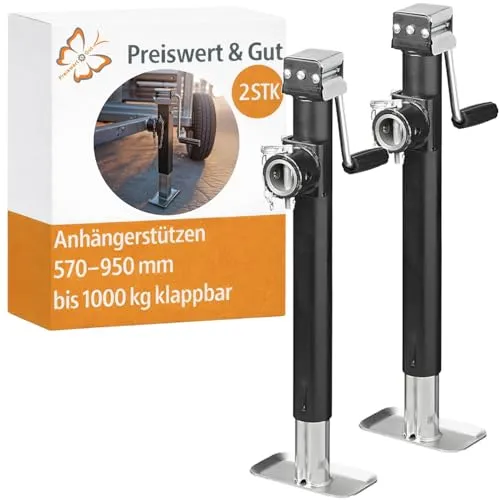 2x Klappbare Kurbelstützen 1000kg – Höhenverstellbar von 57-95 cm für Anhänger und Wohnmobile
