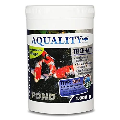 AQUALITY Gartenteich Teich-Aktiv 3in1 (Langfristig klarer Gartenteich - baut Mulm und Teichschlamm ab - verbessert deutlich die Wasserqualität), Inhalt:1 kg