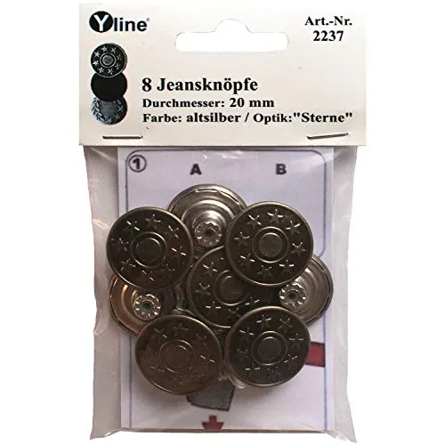 Jeans Knöpfe altsilber 20 mm, Jeansknöpfe Metallknopf, Metall Knöpfe, nähfrei, im Polybeutel, sl, 2237 8