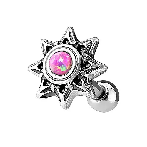 Piercingfaktor Tragus Piercing Helixpiercing Helix Ohr Cartilage Knorpel Stecker Stern mit farbigen Glitzer Opal Stein Silber Pink