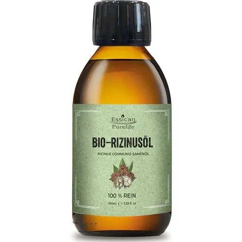 Essican Purelife Bio-Rizinusöl haare in Glasflasche 100ml – 100% Reines Rizinusöl Kaltgepresst Bio, Hexanfrei Castor Oil Organic, Rizinusöl für Wimpern, Augenbrauen, Haare, Bart, Nägel