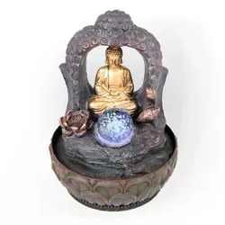 Zimmerbrunnen mit LED-Beleuchtung - Buddha mit Lotusblüte - Sonstige Dekoartikel, schafft eine entspannende Zen-Atmosphäre und verbessert die Raumluftfeuchtigkeit durch kontinuierlichen Wasserfluss.