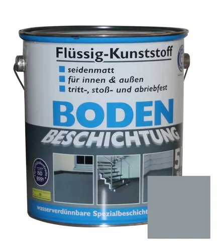 Flüssig Kunststoff 5L Bodenbeschichtung - Silbergrau, zähe und flexible Spezialbeschichtung für Innen- und Außenböden, ideal für gleichmäßige Ergebnisse