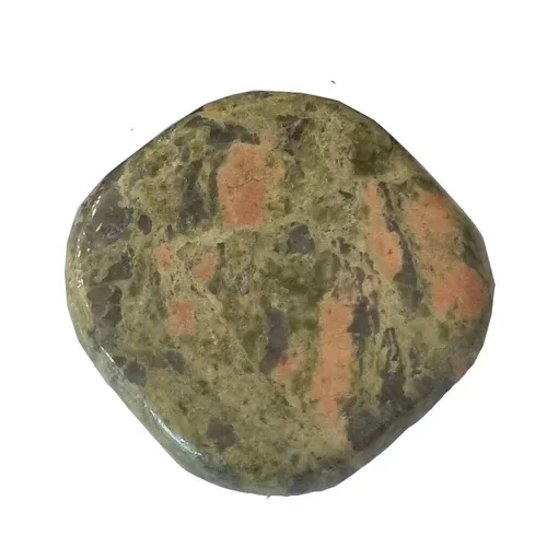 Unakit/Epidot flacher Trommelstein Scheibenstein Handschmeichler ca. 40 - 45 mm