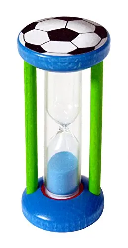 Hess Holzspielzeug 14587 - Zahnputzuhr aus Holz für Kinder, Serie Fußball, für Kinder, inkl. Sanduhr mit farbigem Sand, handgefertigt, zur täglichen Nutzung beim Zähneputzen