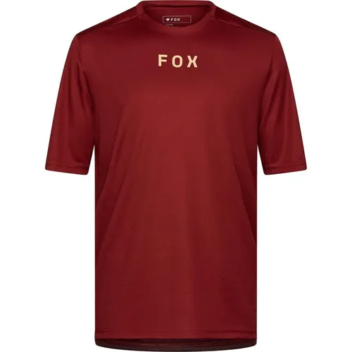 Fox Ranger Woodmark SS Herren Bikeshirt - Dunkelrot, Größe M - Fahrradbekleidung, stylisches und funktionales Design für optimalen Komfort beim Biken.