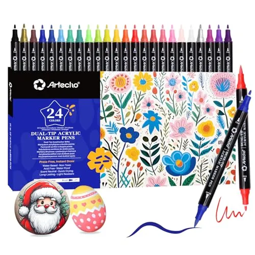 Artecho Acrylstifte 24 Farben – Wasserfester Dual Tip Marker für kreative Projekte