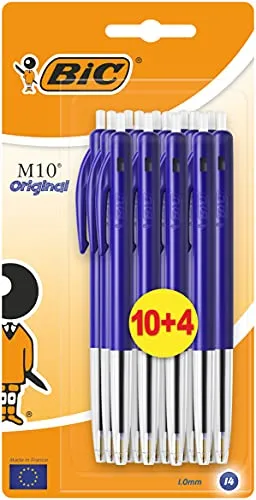 Bic M10 Fashion Clic Ball Kugelschreiber, Blau, 10 Stück + 4 gratis