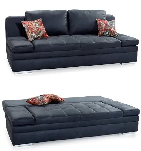 Funktionssofa mit Gästebett 200 cm - Verstellbare Armlehnen & Bettkasten - Sofas & Couches mit praktischer Schlaffunktion und edler Antikleder-Optik. Genießen Sie hohen Sitz- und Schlafkomfort dank Wellenunterfederung und großzügigem Bettkasten.