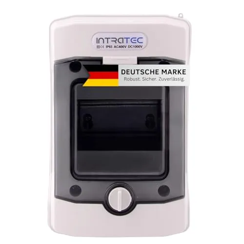 Intratec Sicherungskasten Aufputz, IP65 – Verteilerkasten außen, Feuchtraum-Verteiler für Garten, Keller, Garage und Außenbereich, 1-reihig, 4 Module, 201 x 128 x 120 mm, Grau