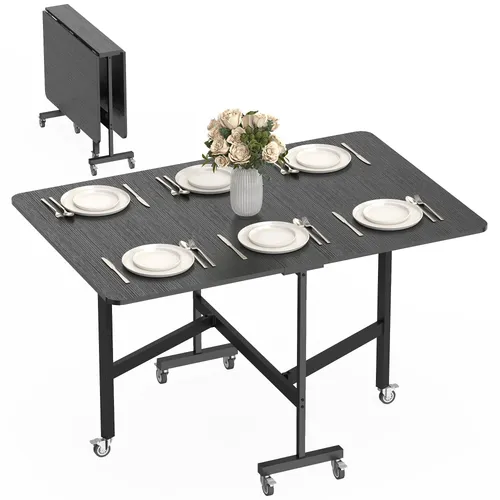 HOMCOM Klappbarer Esstisch für 4-6 Personen mit Rollen - Platzsparender Klapptisch für bis zu sechs Personen, ideal für kleine Räume. Mit sechs Bewegungsrollen für einfache Handhabung und einem stabilen Stahlrahmen für zuverlässige Unterstützung.