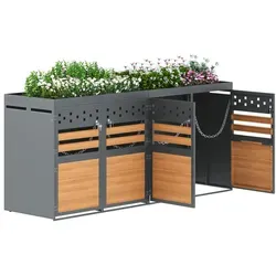 Mülltonnenbox Dunkelgrau für 4 Tonnen 120/240L – Abschließbare Mülltonnenverkleidung - Praktische Mülltonnenbox für 4 Tonnen (120/240L), aus robustem, pulverbeschichtetem Stahl. Mit abschließbaren Türen und Gasdruckfedern für einfachen Zugang. Ideal für eine ordentliche und sichere Abfallentsorgung.