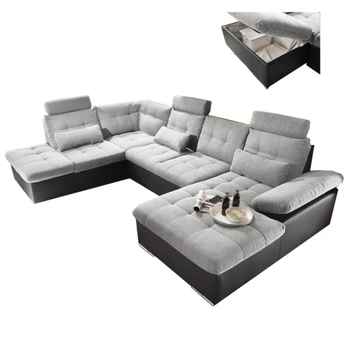 Wohnlandschaft schwarz-silber mit Liegefunktion von Roller