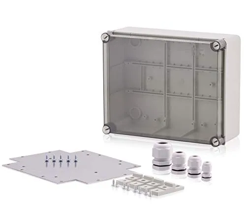 Intratec Industriegehäuse 240x190x90mm Kunststoff Abzweigkasten Wandgehäuse IP65 mit Scharnierschrauben inkl. Montageplatte & Kabelverschraubungen