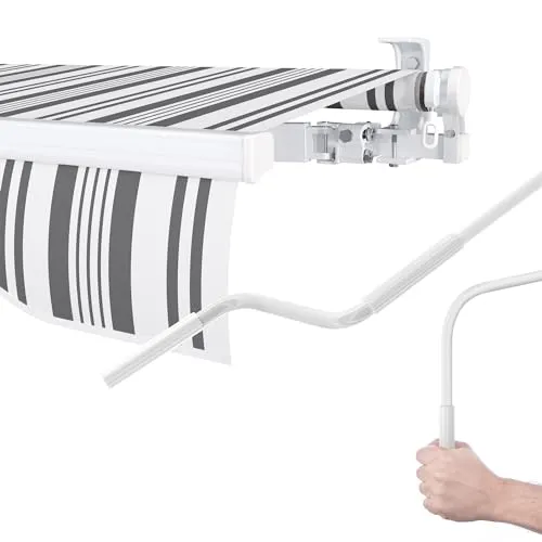 paramondo Gelenkarmmarkise Easy Balkonmarkise Sonnenschutz Terrasse, Vollständig zusammengebaut, Kurbelbedienung, 2,95 x 2 m (Breite x Ausfall), Multistreifen Grau-Weiß