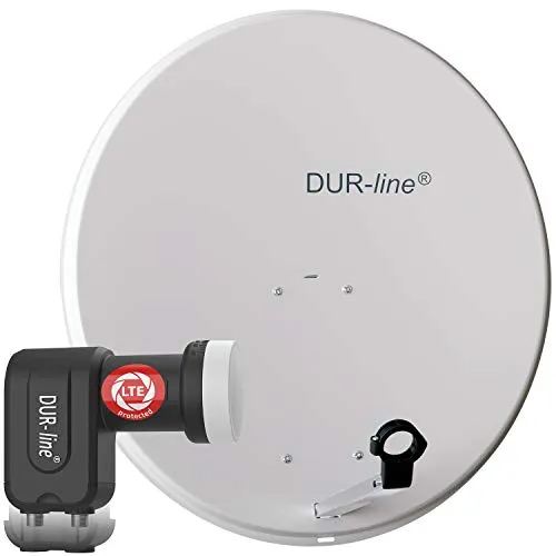 DUR-line MDA 80 Hellgrau - Digitale 2 Teilnehmer Satellitenschüssel - SAT-Antenne für Camping mit 80 cm Aluminium-Spiegel, ideal für Astra 19.2°, unterstützt DVB-S/S2, Full HD, 4K, 3D und bietet besten Empfang selbst bei schlechtem Wetter.