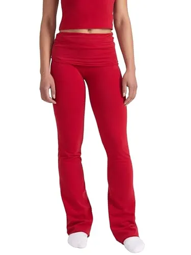 Style & Republic Damen Flared Leggings aus weicher Baumwolle – Umklappbare Yogahose mit Klappbund, Bootcut-Style, lässig & bequem mit weitem Bein, Schlaghose, Wine, L
