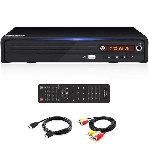 HD1080P DVD-Player mit HDMI - Codefreier Mini-Player für alle Regionen - DVD-Player: Unterstützt PAL/NTSC, spielt alle regionalen DVDs und bietet USB-Eingang für eigene Videos. Kompaktes Design und inklusive Fernbedienung für einfachen Gebrauch.