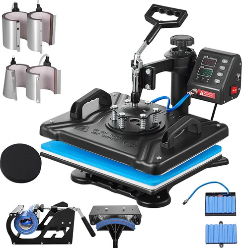 SucceBuy-Hitzepresse 12 x 15 Zoll | 10-in-1-Hitzepresse | 1000 W | 360°-Drehung, wegschwenkbar | Schwarz | T-Shirt-Sublimationsmaschine mit Doppelrohrheizung | DIY-Stifte, Kappen, Tassen und Hemden