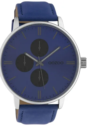 Oozoo Herrenuhr C10310 - 50 MM Silberfarben/Blau - Armbanduhr für Herren mit elegantem Lederband, 50 mm Gehäuse und stilvollem blauen Zifferblatt. Ideal für jeden Anlass und mit 2 Jahren Herstellergarantie.