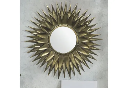 FineBuy Wandspiegel Sonne 74 cm – Eleganter Hängespiegel im Antik-Messing Design - Dekorative Wandspiegel – Dieser stilvolle Hängespiegel im markanten Sonnen-Design verleiht jedem Raum mehr Eleganz und vergrößert optisch den Raum durch sein glänzendes Zentrum.