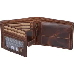 Echtleder Scheintasche braun 12x10x2 cm - Elegante Echtleder Geldbörse mit 6 Kreditkartenfächern und RFID-Schutz. Praktische Fächer für Ausweise und Münzen, ideal für den täglichen Gebrauch.